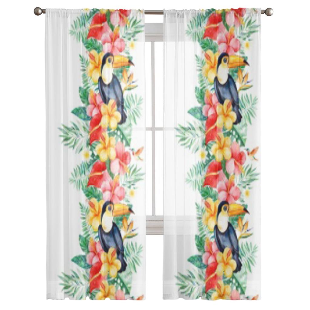 Colorful Toucan Jungle Pattern Sheer Curtain For Living Room Modern Voile Tulle Window Curtains For Bedroom Kitchen Drapes