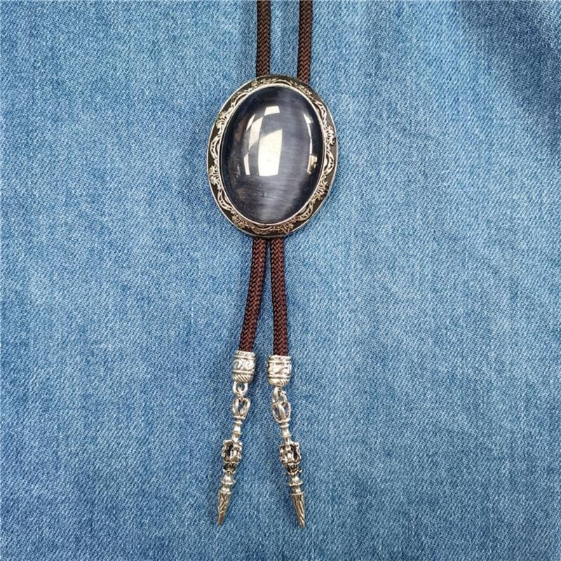 Adjustable Braided Cord Rodeos Bolo Tie Necktie Feature Oval Shape Stone Pendant Western Jewelry Necklace for Men Women