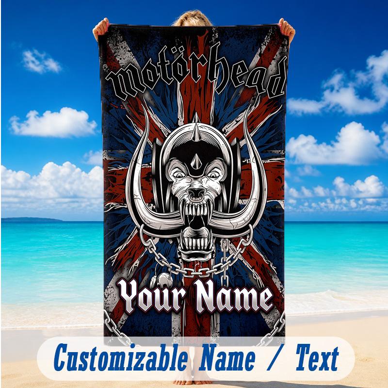 Beach Towel Custom Name Text, Quick Dry Large Towel For Beach HomeMotorhead