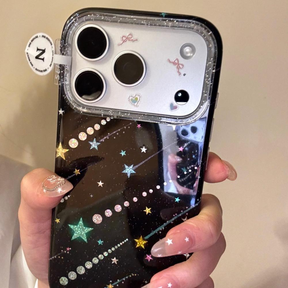 ins black background glitter color dot meteor suitable for iphone17promax apple 16pro mobile phone case 15 niche simple design sense anti-drop