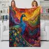 Artistic Peacock Feather Print Throw Blanket - Vintage Boho Bird Motif Soft Lightweight Accent for Sofa Bed Travel Office Gift