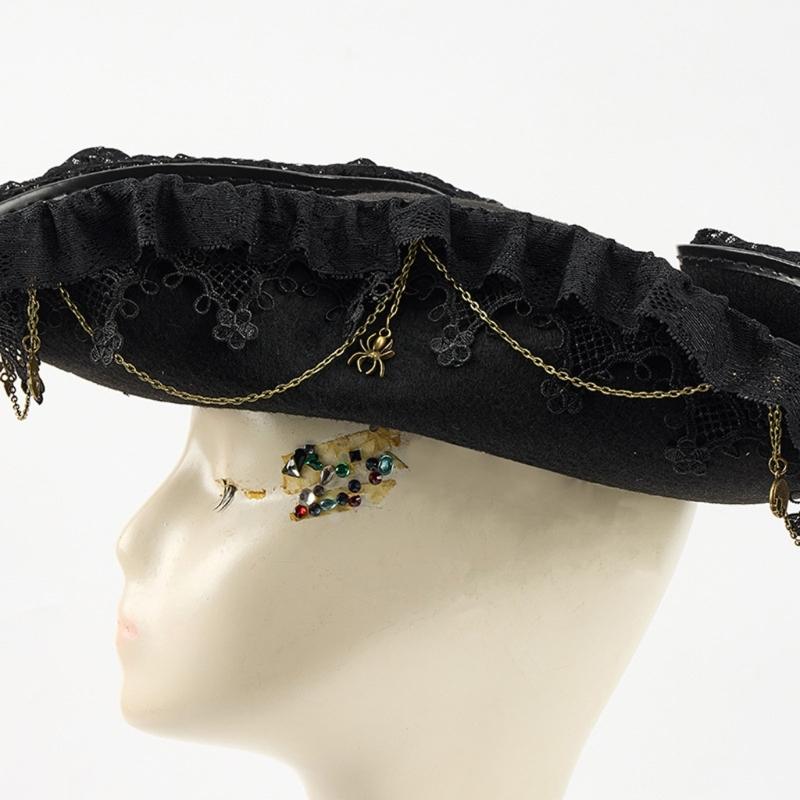 Metal Gear Pirate Hat With Lace Trim Detail Unisex Adult Tricorn Hat For Colonial Costume And Theater Performances