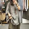 Damen T-Shirt mit lockerem Schnitt, Rundhalsausschnitt, Used-Look - Koreanischer Stil, Sommer 2026, Große Größen, Mittellang, Kurzarm.