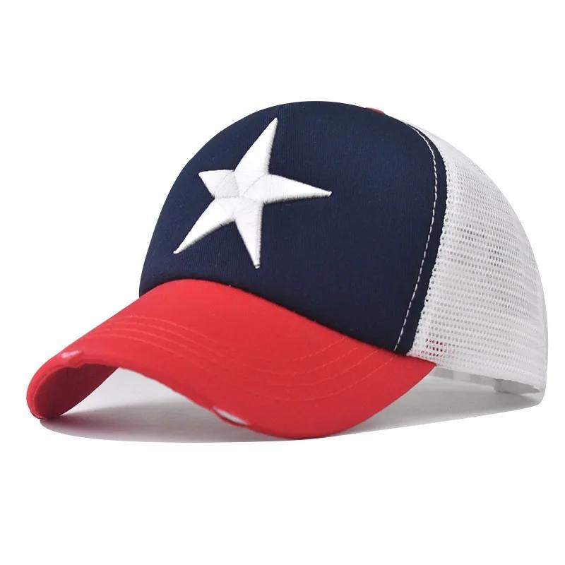 New Style Unisex Adjustable Mesh Cap Casual Plain Embroidered Stitching Five-Star Cotton Baseball Cap Summer Trucker Hat For Women And Men