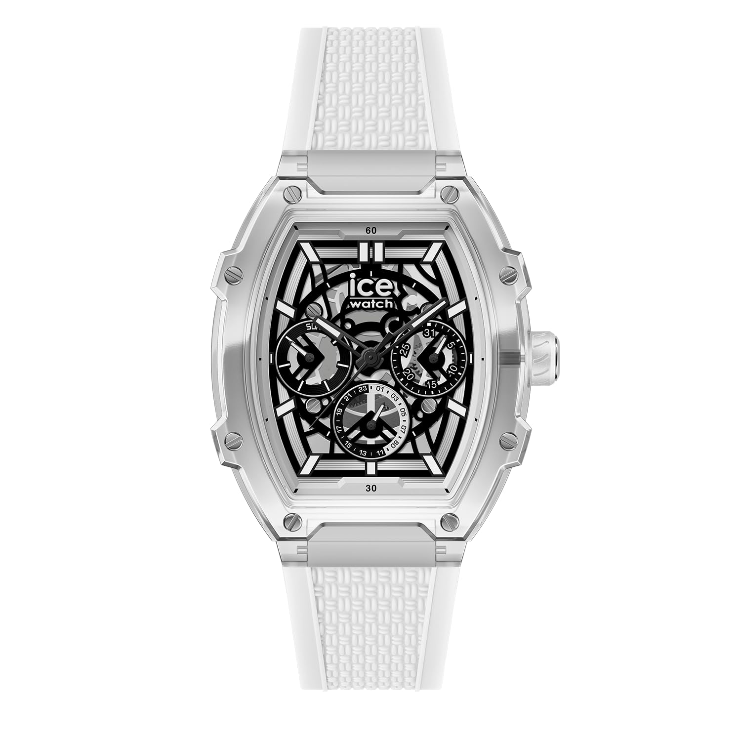Авторизованный Дистрибьютор [ICE-WATCH] Мужские Унисекс Наручные Часы Ice-Watch 024289 ICE Boliday Прозрачные Белые Скелетон Пластиковые Часы с Датой, Днем Недели