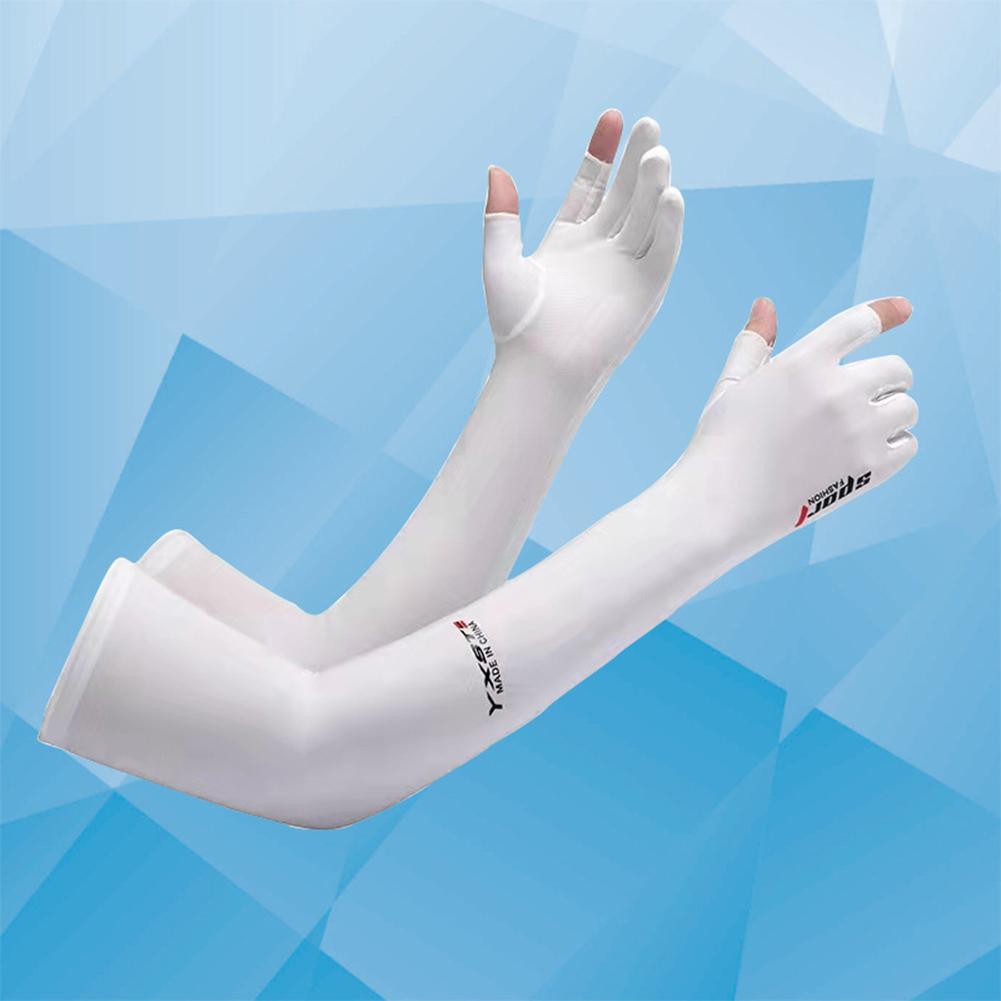 1 Pair Cooling Arm Sleeves With Thumb Hole Summer Sports Thin Ice Silk Sunscreen Arm Covers Hand Protector