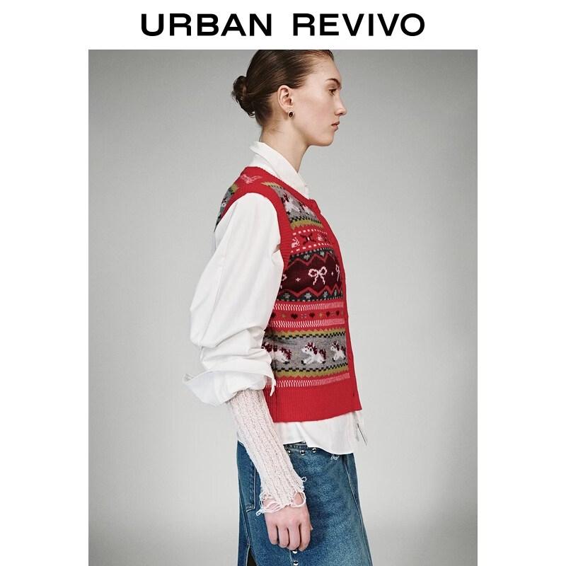 UR Women's 2026 Spring Fair Isle Colorblock Knitted Cardigan Vest