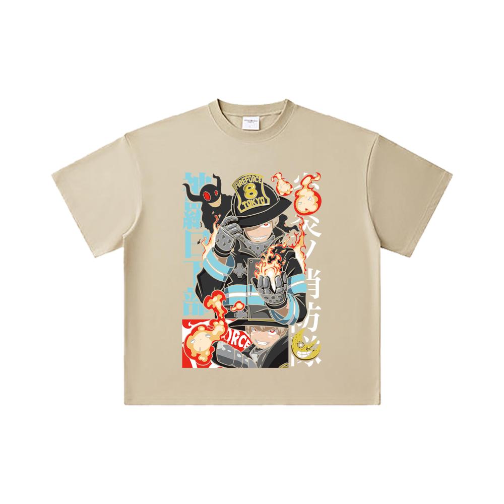 260 GSM Double Yarn 32 Count 100% Cotton Fire Force V2 Print Unisex Heavy Cotton T Shirt