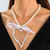 Exaggerated Heart Pearl Necklace with Irregular Hollow Design for Women