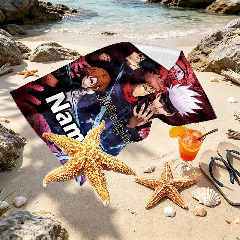 Custom Name Personalized Jujutsu Kaisen Print Beach Towel, for Trip Camping Beach Party Home Decor, Birthday Gift for Family & Friends