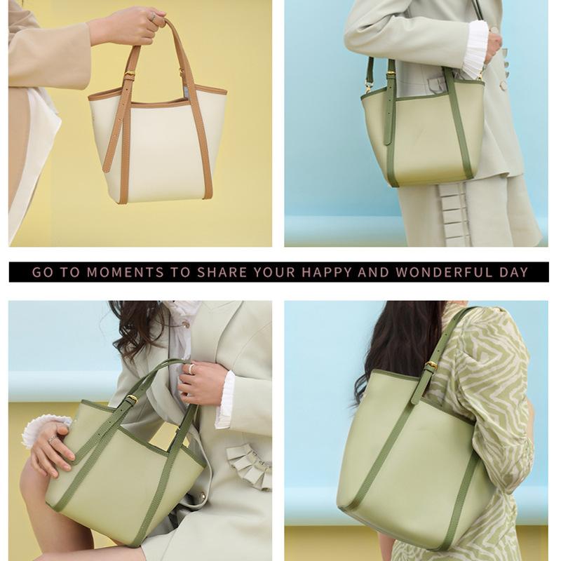New Spring and Summer Niche Genuine Leather Women's Bag Tote Bag Green Small Fresh Bucket Bag Hand-heeled Shoulder Armpit Bag
