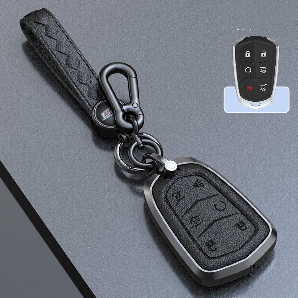 6 Button Alloy Leather Car Key Fob Case Cover For 2015- Cadillac Escalade