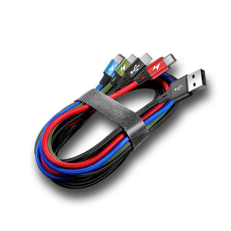 

4-in-1 Nylon Phone Charging Cable - Cross-border Bestseller Gift, 1.2M Multi-Device Charger W21-010