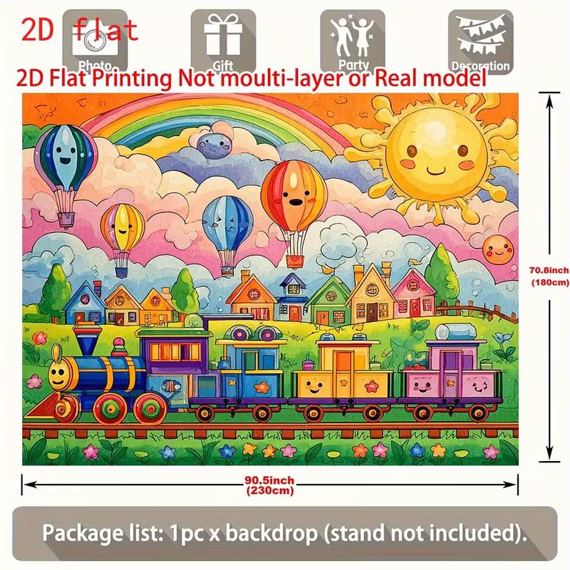 2D Kids Cartoon Train Photography Background Cloth for Baby Shower & Parties