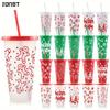 New Christmas Plastic Cup 710ML PP Straw Cup With Lid Reusable 24OZ Water Bottle Juice Iced Coffee Milk Cups for Santa Parties