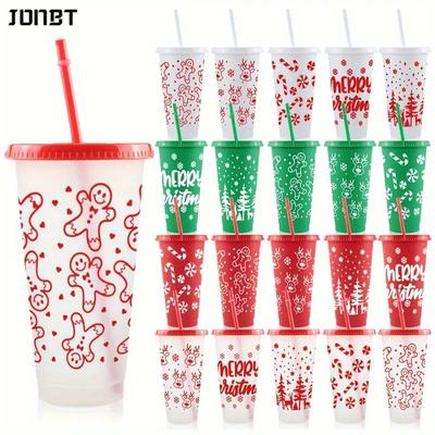 New Christmas Plastic Cup 710ML PP Straw Cup With Lid Reusable 24OZ Water Bottle Juice Iced Coffee Milk Cups for Santa Parties