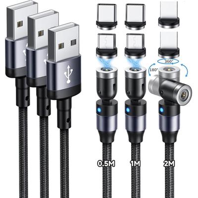 SUNTAIHO Magnetic Charging USB Cable Set of 3 1M Micro USB Micro USB Cable TZD Purple 3-in-1 Cable, (0.5M + + 2M), 360° + 180° Rotation, Magnetic,
