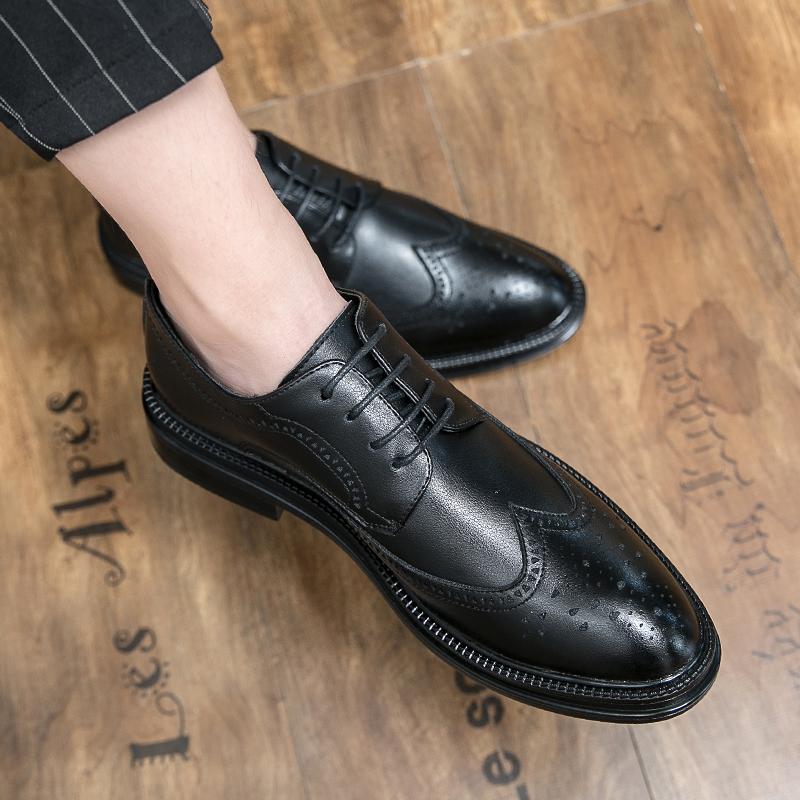 Classic Causal Business Brogue Leather Shoes Men's Career Oxford Fashion Black Dress Shoes Wedding Shoes Zapatillas Plus Size 46