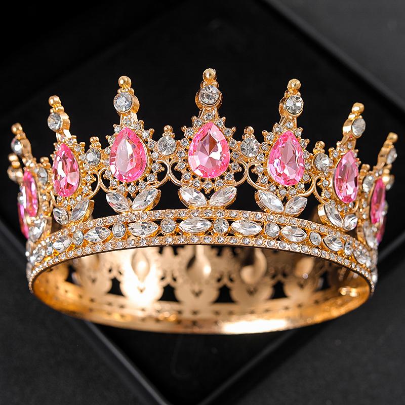 Pink Crystal Tiaras and Crowns Headband for Women Rhinestone Prom Diadem Bridal Wedding Hair Accessories Jewelry Crown Tiara
