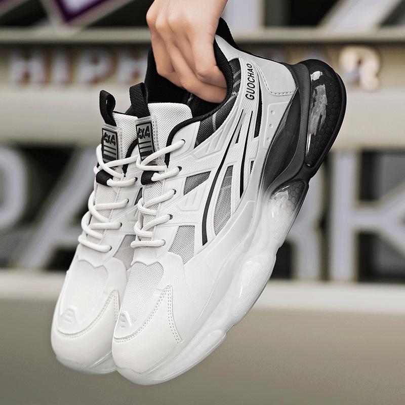 Men's shoes autumn new leather casual shoes men's running sports shoes men's air cushion inner height increase dad shoes