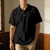 Chemise d'été à manches courtes en lin pour homme, respirante, couleur unie, col à revers, boutonnée, T-shirt ample décontracté, haut de blouse de base