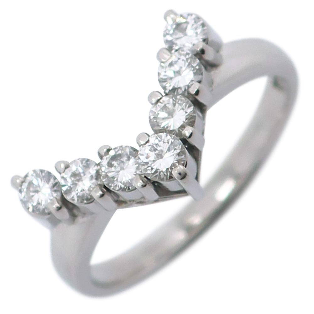 

V character Ring 7P diamond Pt900Platinum/diamond #6.4(US Size) 5.3g Women Used