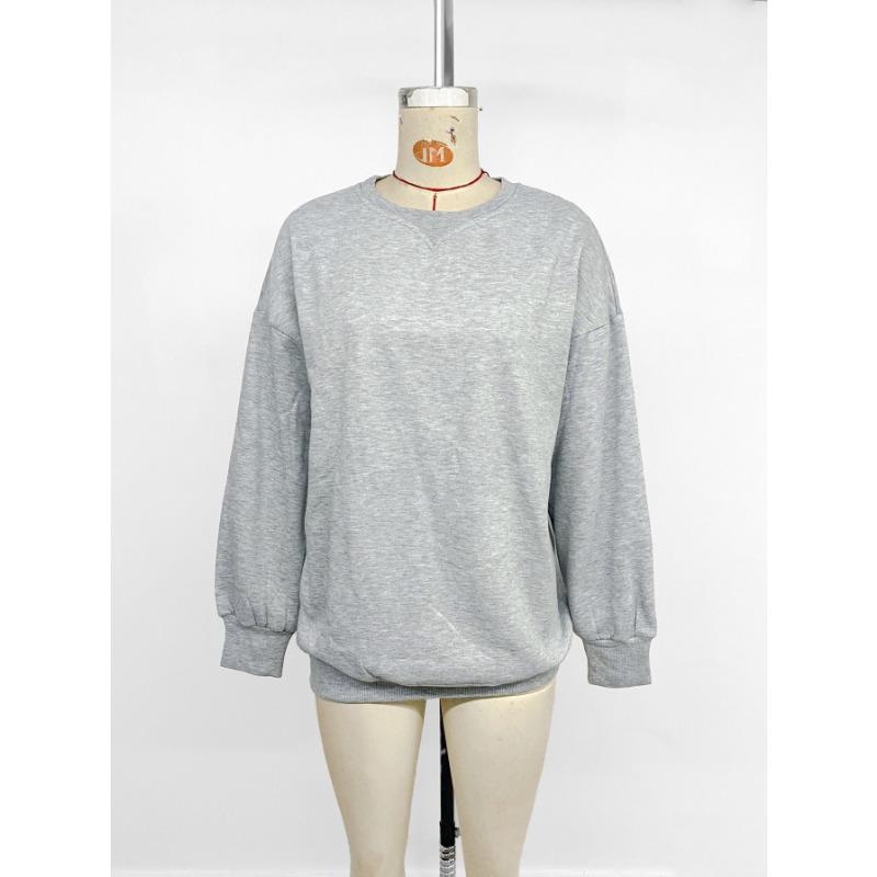 Herbst Winter Rundhals Locker Lässig Einfarbig Sweatshirt Damen Schlicht Alleskönner Samt Pullover Top
