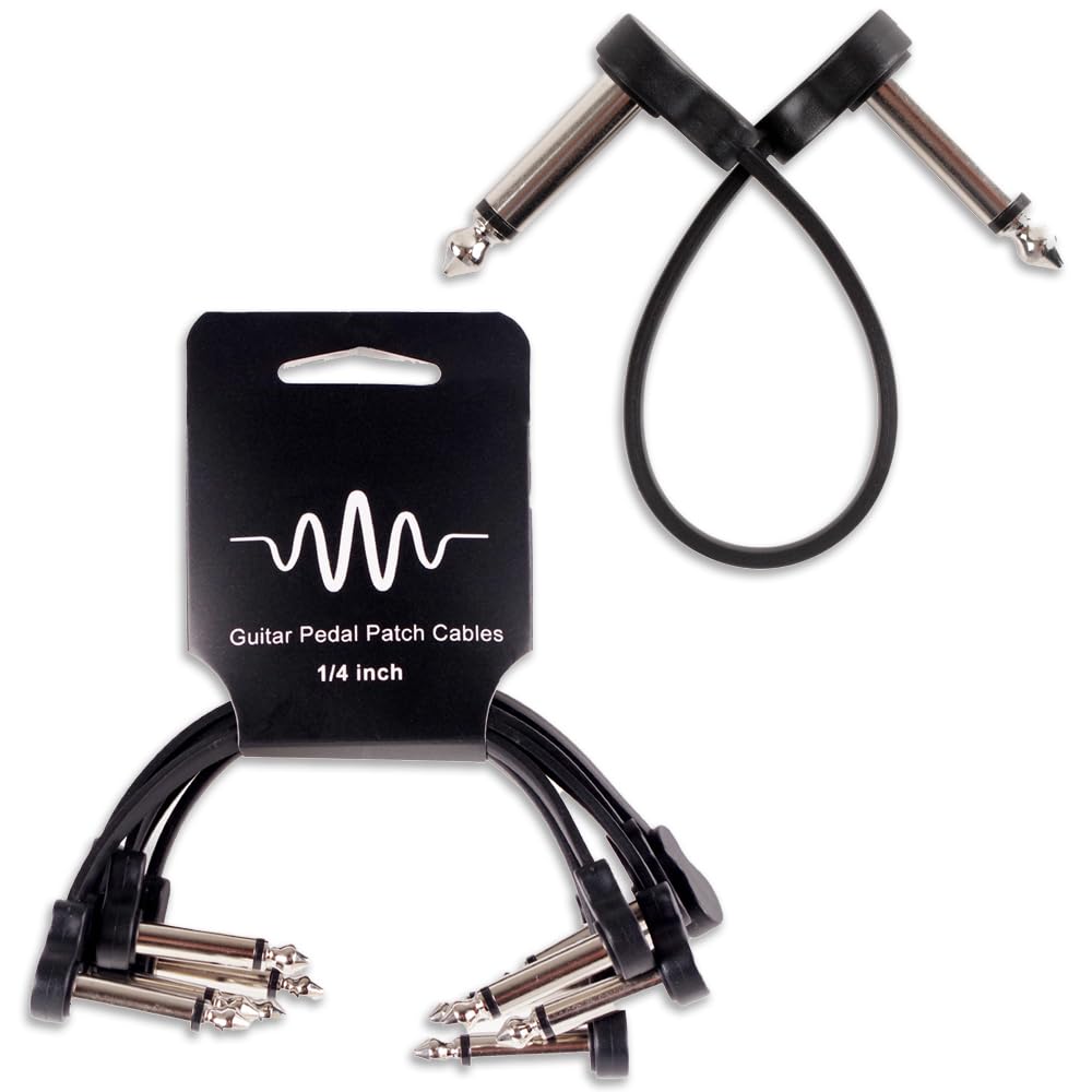 Nicheez Guitar Effects Patch Cables, Flat Cables, L-L Shape, Space-Saving, Black