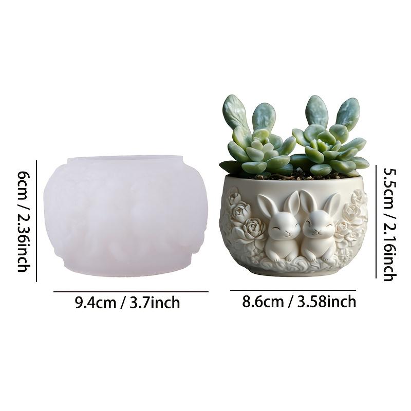 Bunny Couple Planter Pot Silicone Mold - Thick-Wall Sturdy Round Jar Mold with Floral Relief & Rabbit Couple Design, Easy Demold