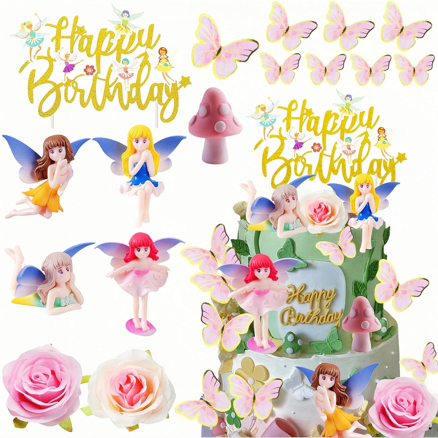 

Fairy Cake Topper Butterfly Cake Decoration Mushroom Cake Decorations Fairytale Theme Party Decorations