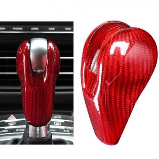 Red Real Carbon Fiber Gear Shift Knob Cover Trim Fit for Porsche 911 718 Cayman