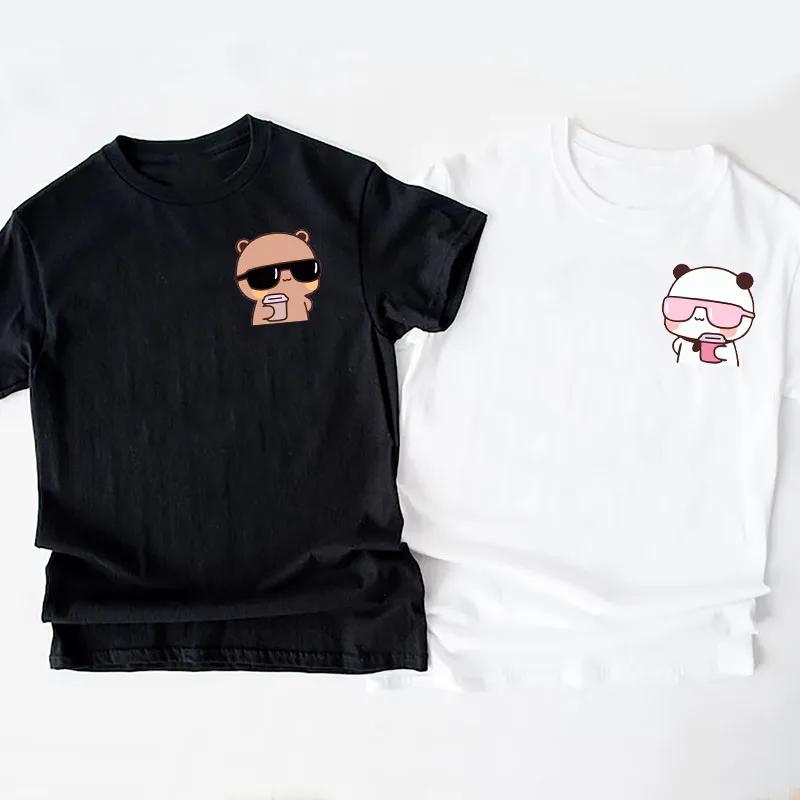 Cool Panda Bear Bubu Dudu Wearing Sunglasses Graphic T Shirts Bubu Dudu Drinking Teamilk T Shirt Cute Matching Couple Tshirt