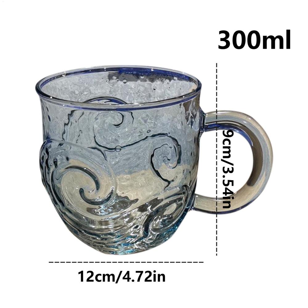 

300ml Glass Coffee Mug Wave Design Water Bottle Mugs with Handle for Milk Water Coffee Glass Cup Water cup Tea Lovers 300ML