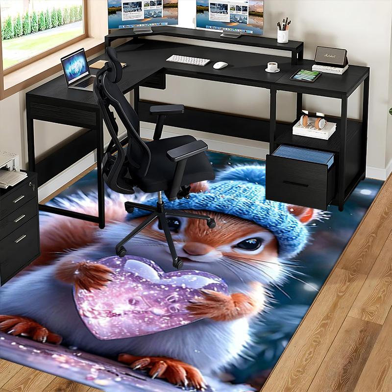 1pc Anime Squirrel with Heart Chair Mat - Winter Wonderland Office Rug for Desk, Anti-Slip Carpet for Home Decor, Suitable for All Seasons and Perfect