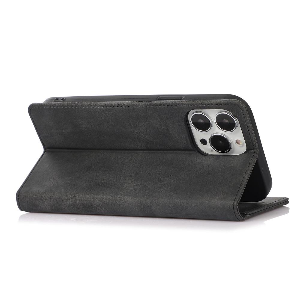 iPhone 17 Pro Max Magnetic Leather Flip Case in Pure Black