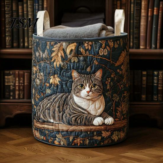 Bedroom Laundry Basket Quilted Foldable Boho Fabric Hamper Cute Collapsible Cat Storage for Clothes Toys Blankets Nursery Thick