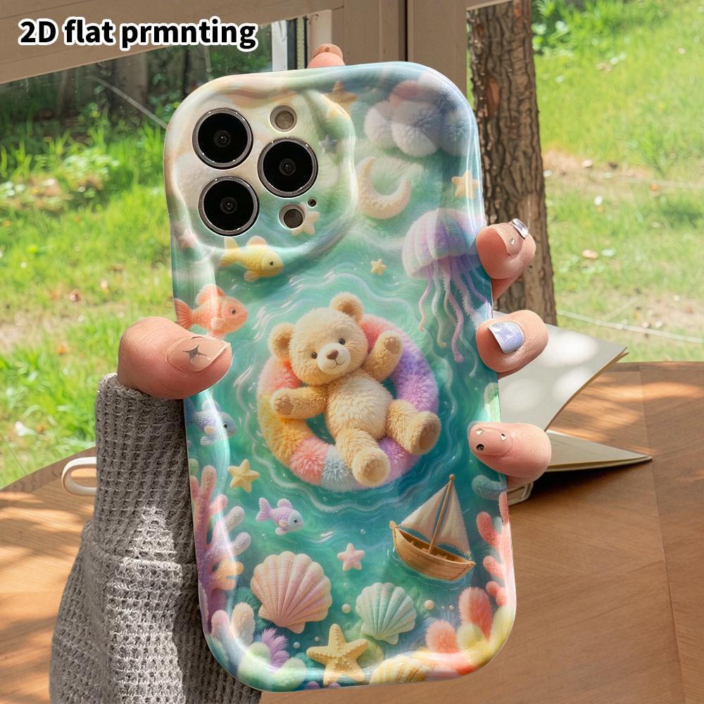 Phone Case: 2D Flat, Suitable for iPhone 18, 17, 16, 15, 14, 13, 12 Pro Protective Case, Sea Float Ring Little Bear, Perfect Christmas and Halloween H