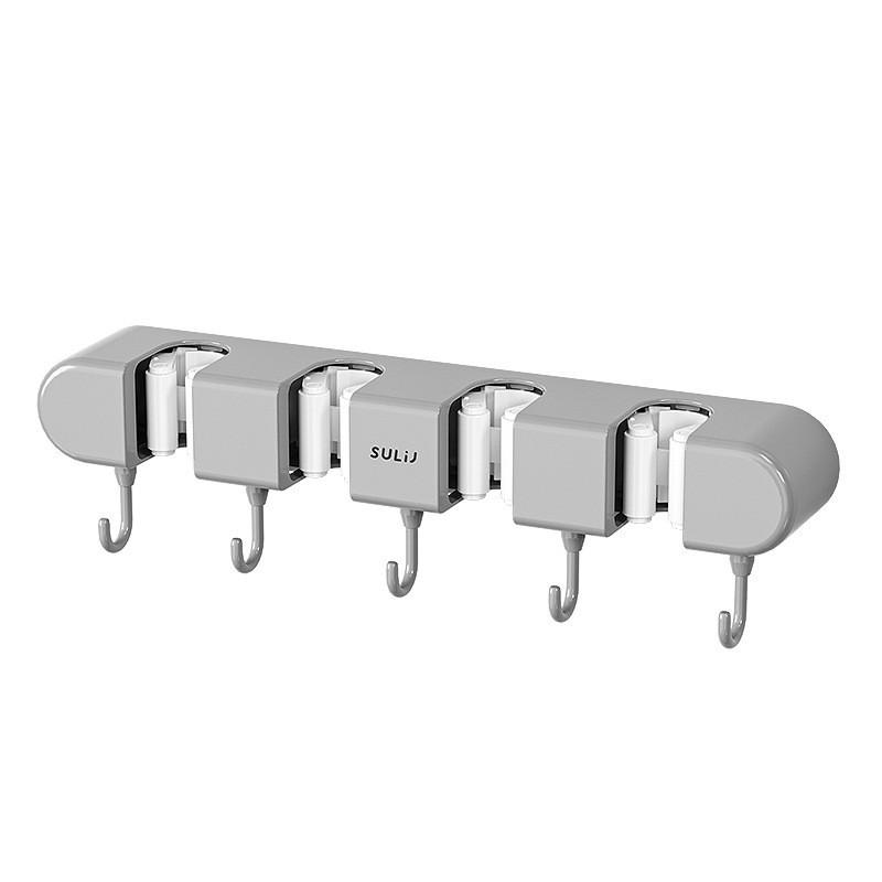 Modern Minimalist Abs Bathroom Wall Mount Mop Holder With Strong Clips And Hooks For Home Organization