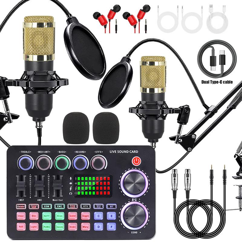 F998 Sound Card & Microphone Set with Type-C Adapter for Mobile Recording, Streaming, and Podcasting