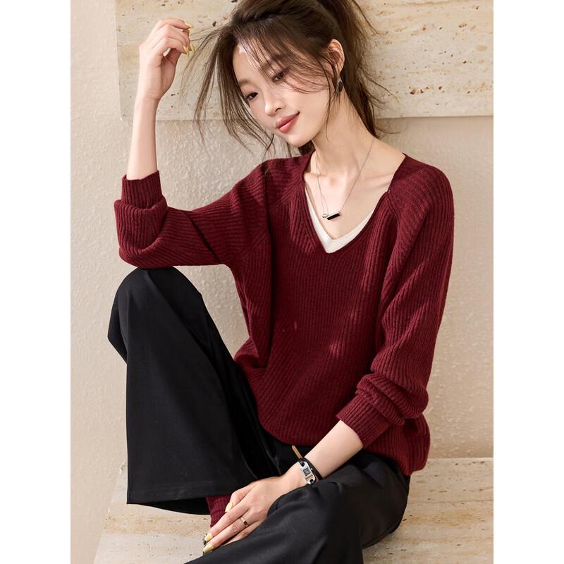 

Mohan Yimei Quiet Luxury V-Neck Faux Two-Piece Knit Sweater M