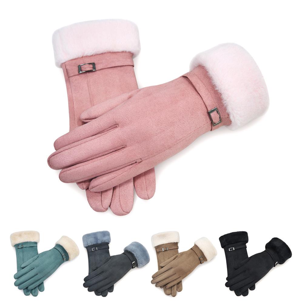 Women's Winter Warm Fleece-Lined Gloves: Thick, Fashionable, Touchscreen, Windproof, Cold-Resistant for Autumn/Winter Driving & Cycling