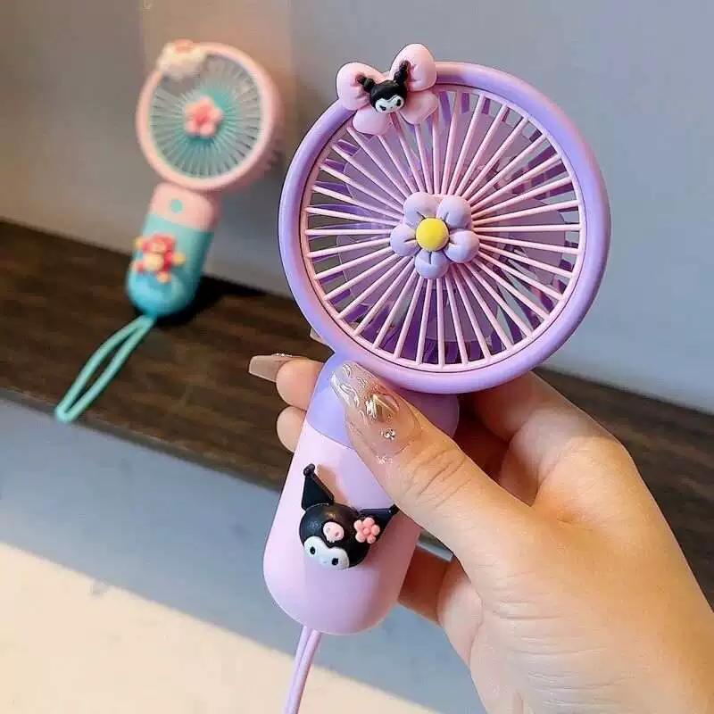 Cute USB Rechargeable Mini Fan Cartoon Portable Silent Handheld Fan for Students Dormitory Girls
