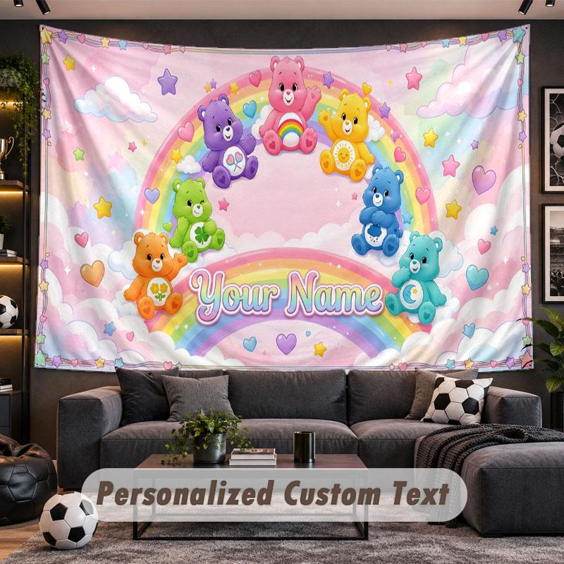 Wall Hanging Tapestry Custom NameCare Bears Pattern Personalized Printed Fabric Wall Decor