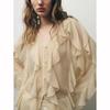 Bluse Estiva Sexy da Donna Traslucida con Volant Moda Scollo a V a Balze Casual Stile Spiaggia