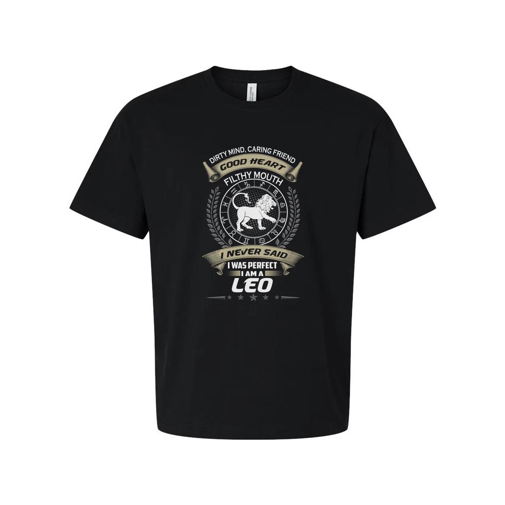 Leo Zodiac Sign Graphic Unisex T Shirt With Emblem Laurel Wreath And Star Accent