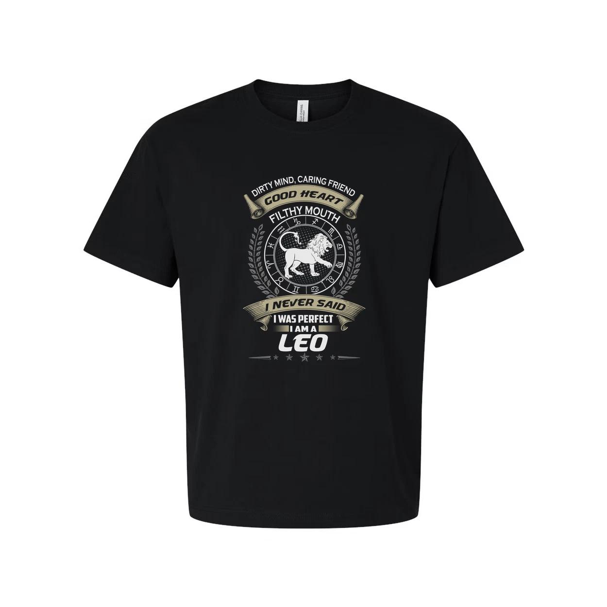 Leo Zodiac Sign Graphic Unisex T Shirt With Emblem Laurel Wreath And Star Accent L