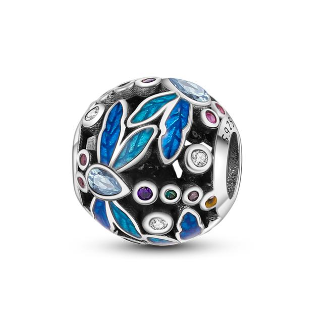 925 Sterling Silver Green Butterfly Flower Dragonfly Fit Woman's Enamel Charms Pendants Jewely Making Gifts