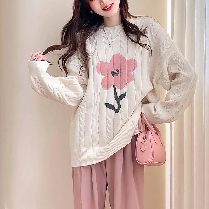 

TonLion Women s Cable Knit Floral Pullover Sweater M