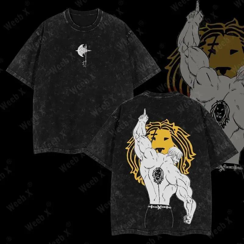 

The Seven Deadly Sins Escanor Printed Tee Men Women Washed Cotton Tshirts Manga Vintage T Shirt Harajuku Short Sleeve Tshirt S