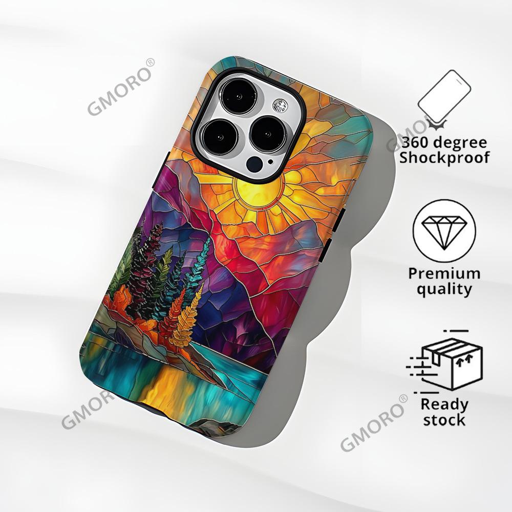 Retro sunset glazed landscape pattern iPhone16 matte two-in-one film mobile phone case Apple 17 foreign trade explosion